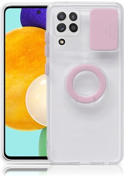 Sm Galaxy A12 - M12 - F12 Kılıf Sürgülü Kamera Lens Korumalı Yüzük Standlı Silikon Kılıf- 5775 Diğer