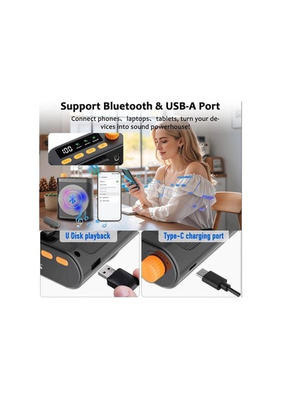 Kablosuz Yaka Mikrofonlu Megafon Taşınabilir Hoparlör, Çift Bluetooth Mikrofon, Öğretmen Rehber İçin