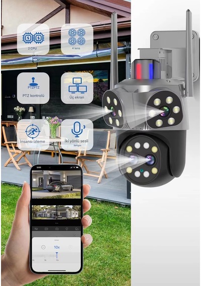 Mpia Orino 4 Lens 10x Zoom 8mp 360 Görüş Hareketli Waterproof Gece Görüş Sesli Görüşme Akıllı Kamera