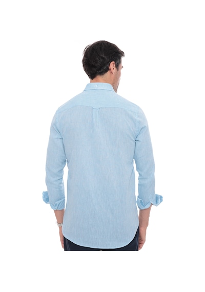 Slim Fit Uzun Kol Yaka Düğmeli Nefes Alan Keten Hediye Kutulu Erkek Gömlek Fs-004548 - Turkuaz-3230