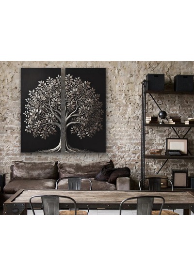 2li Eskitme Krom Ağaç Kanvas Tablo 60x120cm X2 Çok Renkli