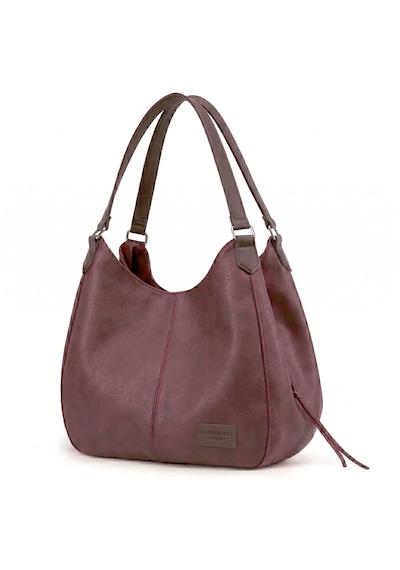 Cappadocia Vintage Myra Kadın Dumanlı Bordo Pu Deri Günlük Omuz Çantası Üç Bölmeli Hobo Tote El Çantası