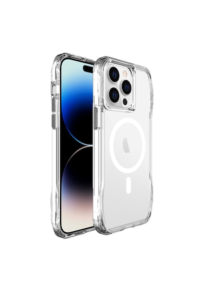 Bix iPhone Uyumlu 13 Pro / 14 Pro Octagon Hava Yastıklı Magsafe Kılıf Maksimum Korumalı Antrasit Kristal Şeffaf