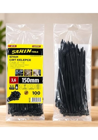 Şahin Tools 3,6 X 150 Mm Siyah Cırt Kelepçe Kablo Bağı 100 Adet Nylon