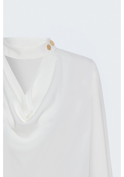 Sateen Degaje Yaka Bluz - Ekru-137864