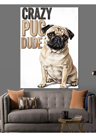 Ahşap Tablo Çılgın Pug Köpek Komik Tasarım