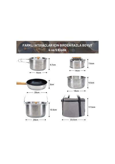 Kingcamp Cookware Set I Paslanmaz Çelik Kamp Tencere Seti Gri