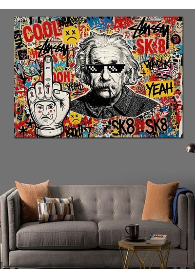 Ahşap Tablo Albert Einstein Graffiti Sanat Tasarımı