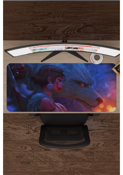 Mononoke Hime Anime V5 - 90x40 Xxl Gaming Kauçuk Kaymaz Taban Mouse Pad Fare Altlığı