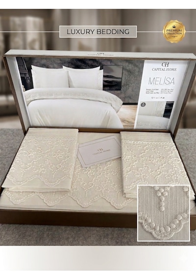 Capital Home Dantelli Çift Kişilik Nevresim Takımı 4 Lü Set Krem