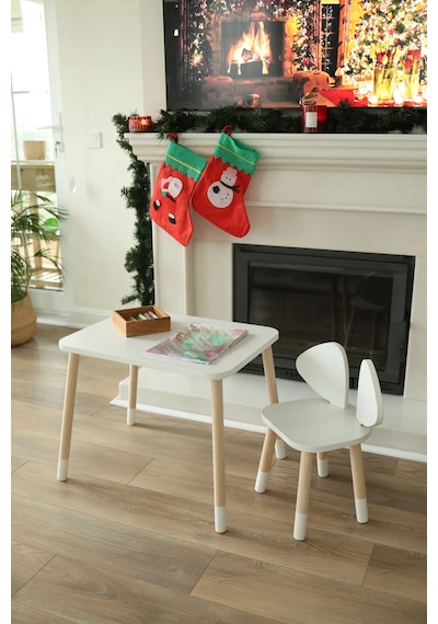 White Mickey Fare 1 Masa + 1 Sandalye (Çocuklar için Yaz-Sil Montessori Aktivite ve Etkinlik Masa Sandalye Takımı)