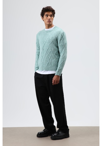 Vamos Oversize Desenli Triko Kazak Mint