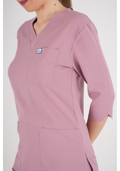 Unisex Pudra Violet Model Scrubs Takım Doktor Hemşire Üniforması Pudra