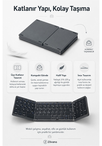 Siyah Katlanabilir Bluetooth Klavye 81 Tuşlu Sayısal Tuş Takımlı Şarjlı Kablosuz Klavye Tablet Telefon Ve Laptop Uyumlu. Siyah