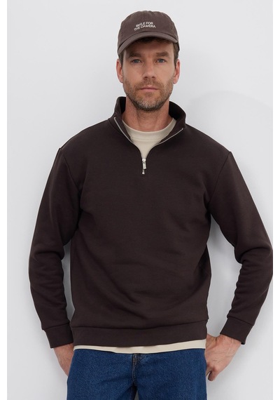 Tudors Unisex Relax Fit Rahat Kesim Pamuklu İçi Polarlı Yarım Fermuarlı Kahverengi Dik Yaka Sweatshirt-35159 Kahverengi Tudors Unisex Relax Fit Rahat Kesim Pamuklu İçi Polarlı Yarım Fermuarlı Kahverengi Dik Yaka Sweatshirt-35159 Kahverengi