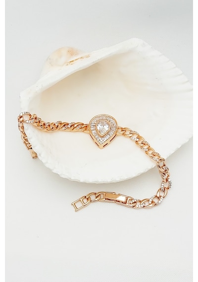 Caisya Vip Seri Altın Kaplama Xuping Damla Model Baget Taşlı Gurme Zincir Bileklik 19,5 CM Rose Gold