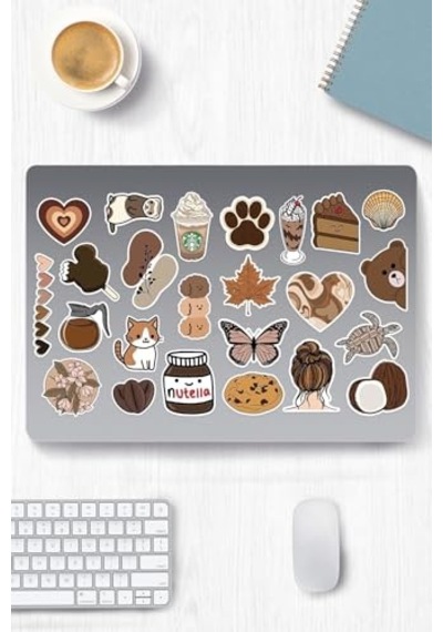 Brown Aesthetic Temalı Sticker Etiket Seti - Laptop Notebook Telefon Diğer