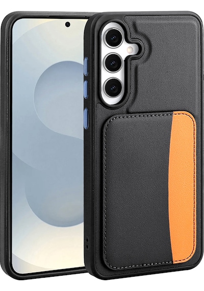 Samsung Uyumlu Galaxy S25 Fe Kartlıklı Süni Deri X kart Cüzdan Silikon Kapak Siyah