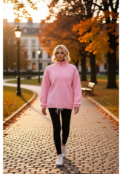 Benerly Kadın Dik Yaka Fermuarlı Polar Regular Kalıp Sweatshirt Fonksiyon Açık Pembe