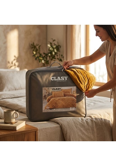 Clasy Wellsoft Çift Kişilik Yorgan Çift Taraflı Fluffy V22 Hardal
