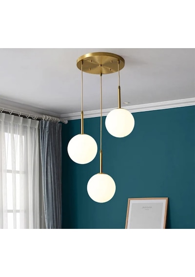 Mylights Rustik Sarkıt Avize Üçlü Avize Bronz Askılı Spor Tekli Avize Opal Camlı Eskitme Kaplama Salon Avize Opal