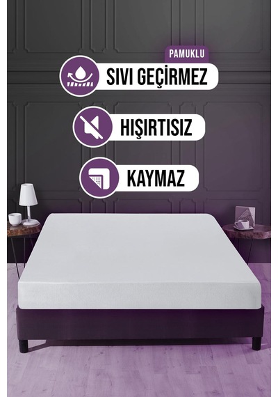 Sıvı Geçirmez Pamuklu Fıtted 160x200 Yatağınızı Terletmez. Beyaz