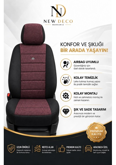 Seat İbiza Hatchback 2009-2012 Uyumlu Oto Koltuk Kılıfı Tam Set Airbag Uyumlu 4 Mevsim Cotfit Serisi 67501079
