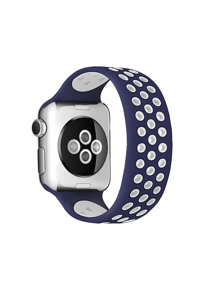 Apple Watch 42mm Uyumlu Ayarlı Delikli Silikon Kordon - Lacivert-beyaz