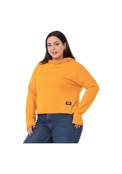 Büyük Beden Kapüşonlu Düşük Kollu Pis Dikişli Üç İplik Hardal Sweatshirt-hardal Hardal