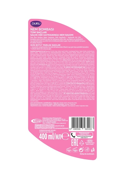 Duru Nem Bombası Tüm Saçlar İçin Güçlü Parlak Şampuan 400 Ml
