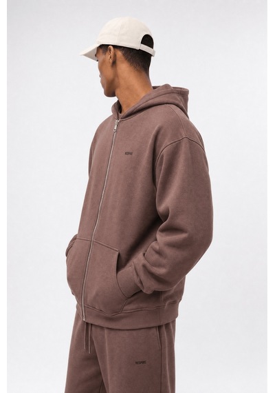 Erkek Respire Basic Oversize Zip Kakao Kahverengi