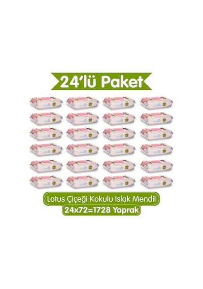 Lotus Çiçeği Kokulu Islak Mendil 1728 Yaprak (24x72 Koli - Yumuşak Dokulu %0 Alkol