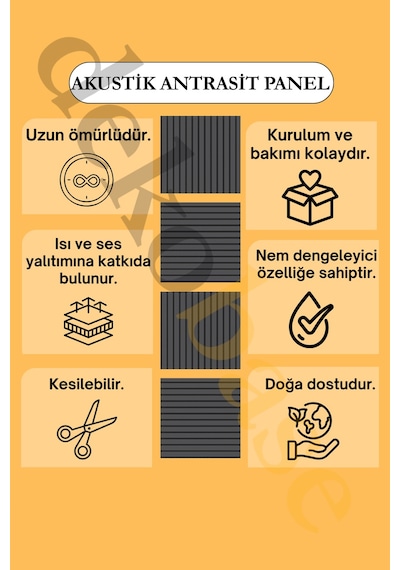 Antrasit 10 Adet 40x40cm Yeni Nesil Akustik Ahşap Duvar Paneli