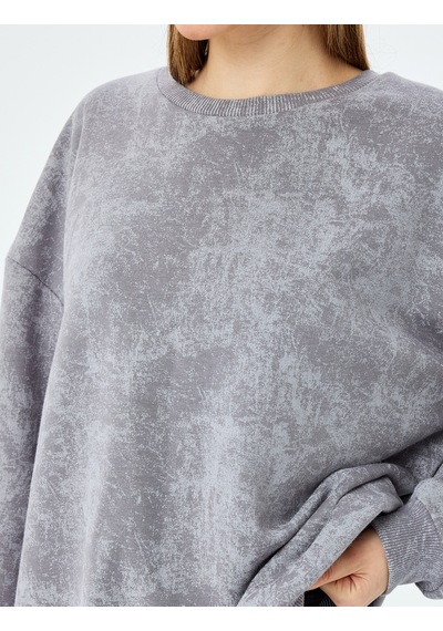 Koton Soyut Baskılı Oversize Yıkamalı Bisiklet Yaka Sweatshirt Gri Desenli 5sal10533ık Gri Desenli Gri