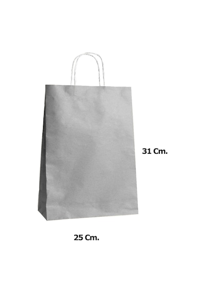 Büküm Saplı Kraft Kağıt Karton Hediyelik Çanta Poşet Torba Gri 4 x 25'li 25 x 31 CM