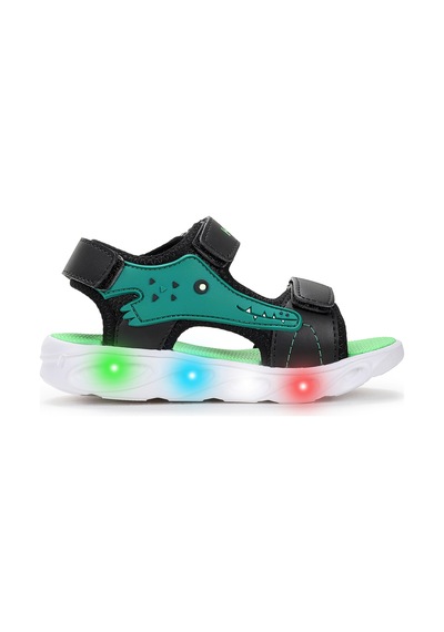 Kiko Kids Arnı Günlük Işıklı Cırtlı Erkek Çocuk Sandalet Ayakkabı Siyah Siyah