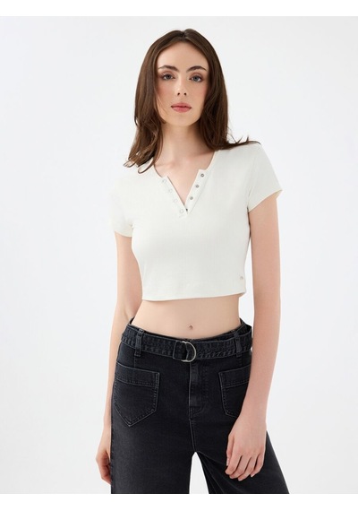 LOFT Crop Kadın Tshirt K.kol Lf2040462 Q1.v1 Ekru