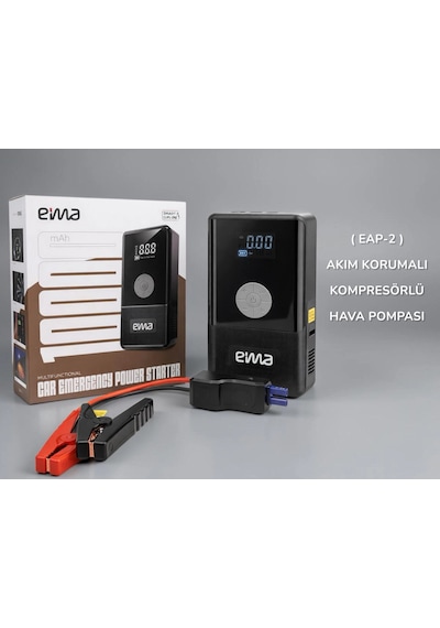 Eima 10000 Mah Akü Takviye Cihazı Kompresörlü Hava Pompası Powerbank Dijital Ekranlı El Fenerli Araç