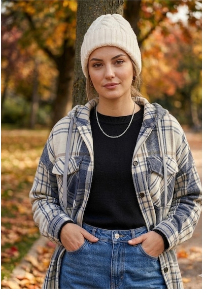 Polologin Butik Kapüşonlu Ekose Oduncu Gömlek Ceket - Mavi/ekru Mavi