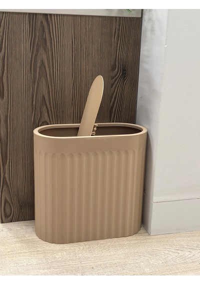 Northcity 3d Baskı Yivli Oval Çöp Kutusu Sallanır Kapaklı Banyo Tuvalet Mutfak Ofis Kovası 24x12x23 Cm Bej