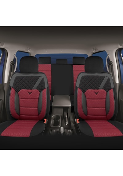 Minderland K1 - Dacia Duster İle Uyumlu Koltuk Kılıfı, Tam Takım/bordo-siyah