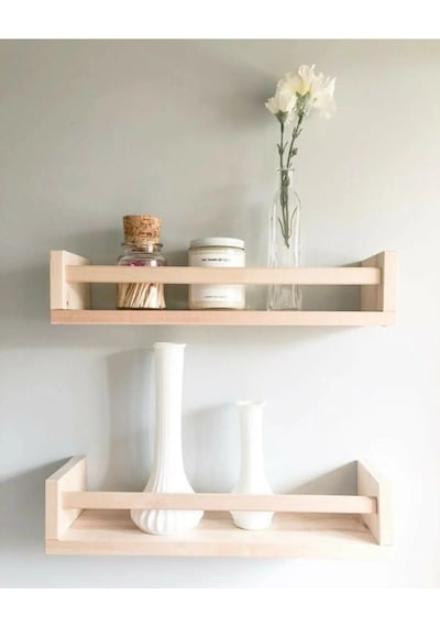 1 Adet Duvar Rafı Çocuk Odası Balkon Ahşap Kitaplık Raf Çok Amaçlı Raf 30cm Doğal Ahşap