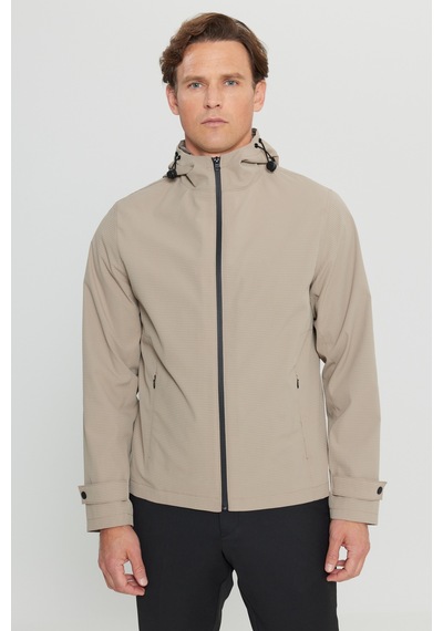 Altınyıldız Classıcs Erkek Bej Softshell Standart Fit Normal Kesim Kapüşonlu Cepli Mont