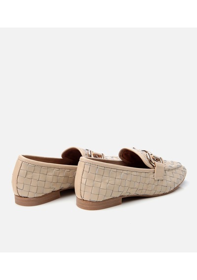 Hotiç Kadın Deri Bej Örgü Detaylı Tokalı Klasik Loafer