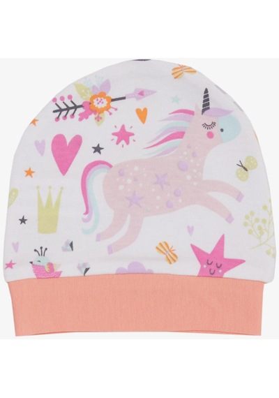 Breeze Yenidoğan Bebek Şapkası Unicorn Baskılı Beyaz - Beyaz