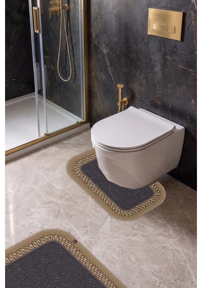 Banyo Paspası Takımı 70x110+50x70 Cm İç Trikot Antrasit Gri & Hasır