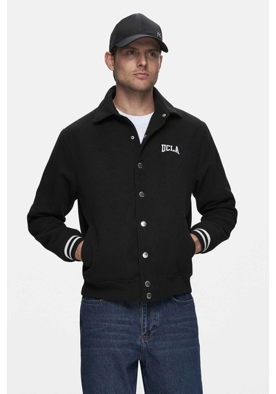 Ucla Keane Siyah Kaşe Kolej Ceket Çıtçıtlı Standard Fit Erkek Ceket Siyah