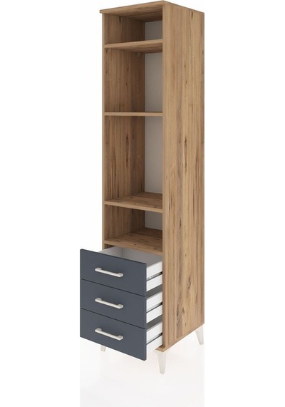 Hyperion Dolap 4 Raflı 3 Çekmeceli 44x44x195 Çam-antrasit Atlas Çam