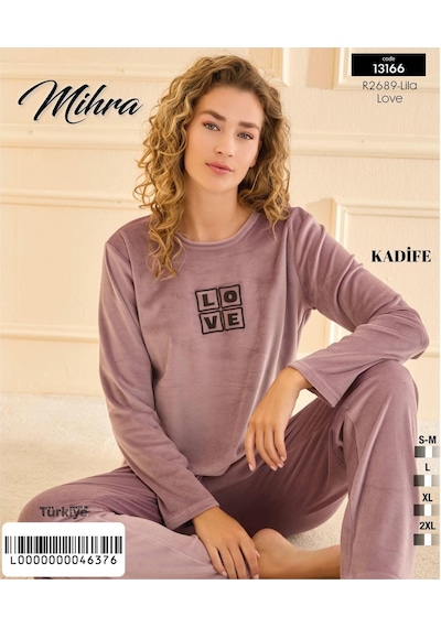 Mihra Kadın Kışlık Bisiklet Yaka Kadife Pijama Takımı 13166l - 1 Adet Lila