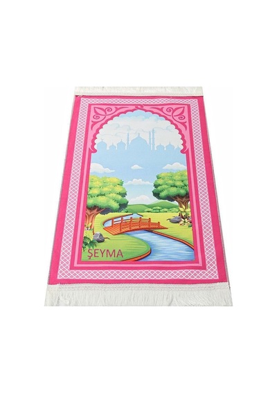 İsme Özel Çocuk Seccadesi Köprü - Pembe 82 45 Cm 110 Gr - Tesbih Hediyeli Çok Renkli